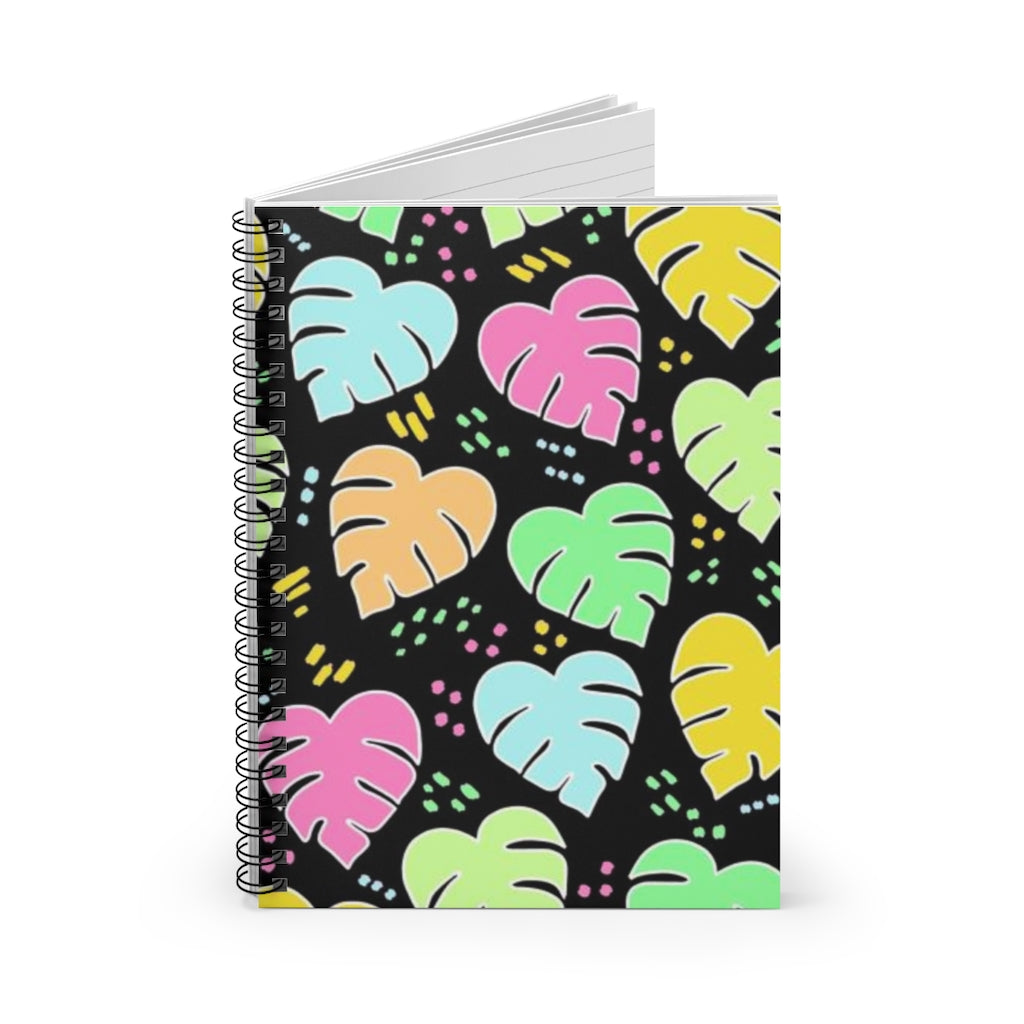 Monstera Confetti Spiral Notebook - Black