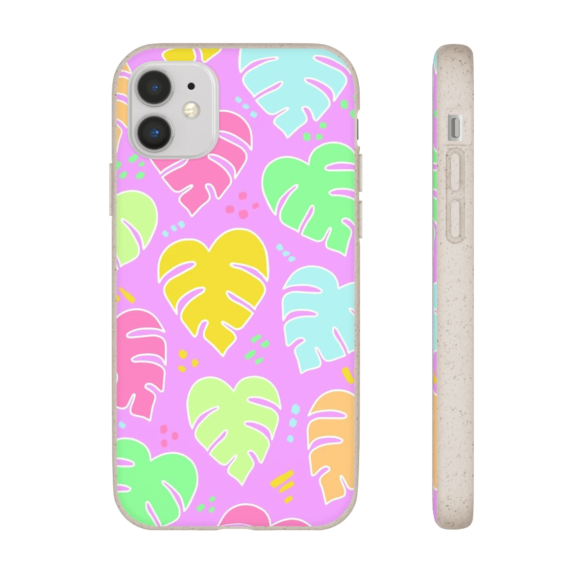 Monstera Confetti Biodegradable Phone Case - Pink