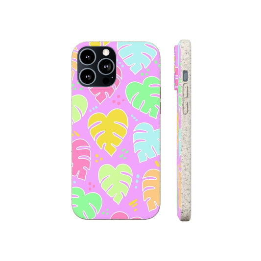 Monstera Confetti Biodegradable Phone Case - Pink