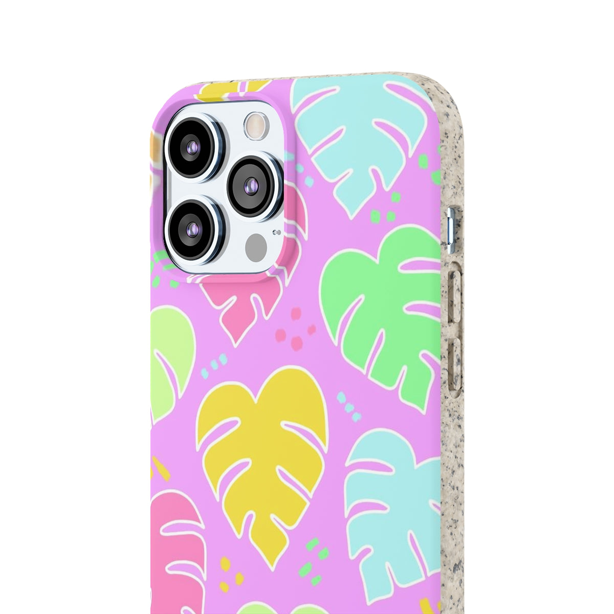 Monstera Confetti Biodegradable Phone Case - Pink