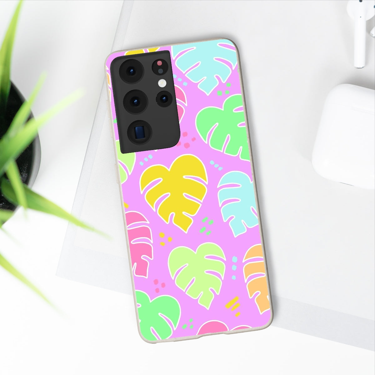 Monstera Confetti Biodegradable Phone Case - Pink