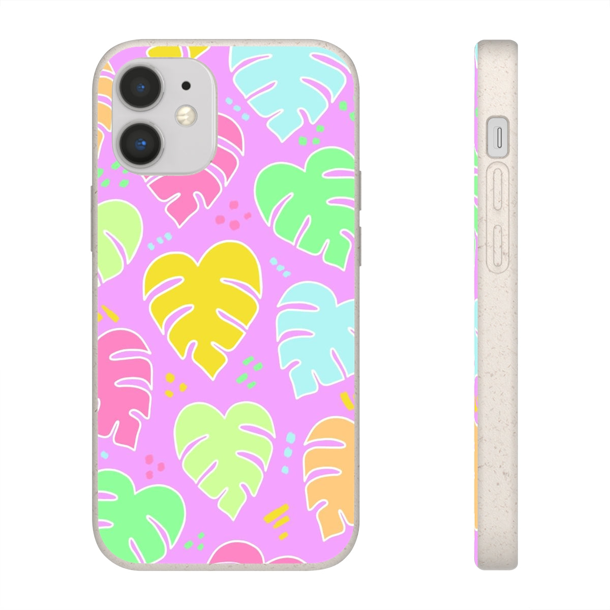 Monstera Confetti Biodegradable Phone Case - Pink