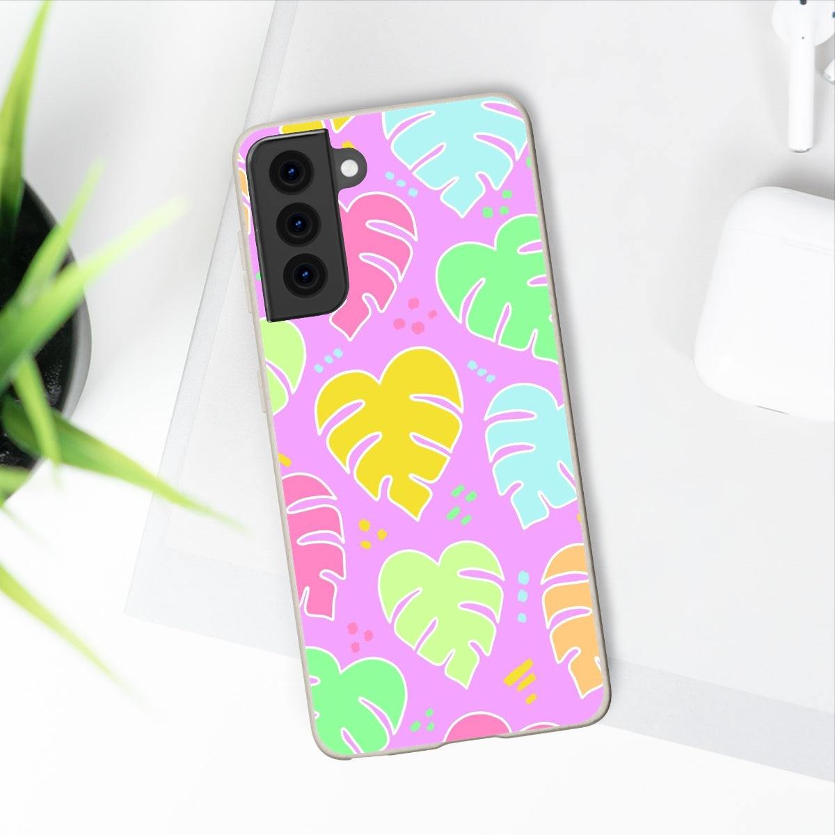 Monstera Confetti Biodegradable Phone Case - Pink