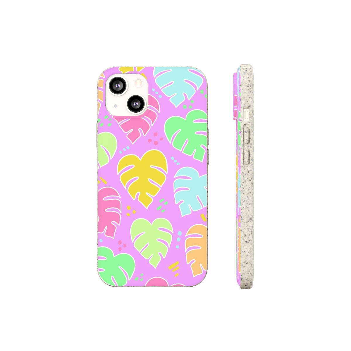 Monstera Confetti Biodegradable Phone Case - Pink