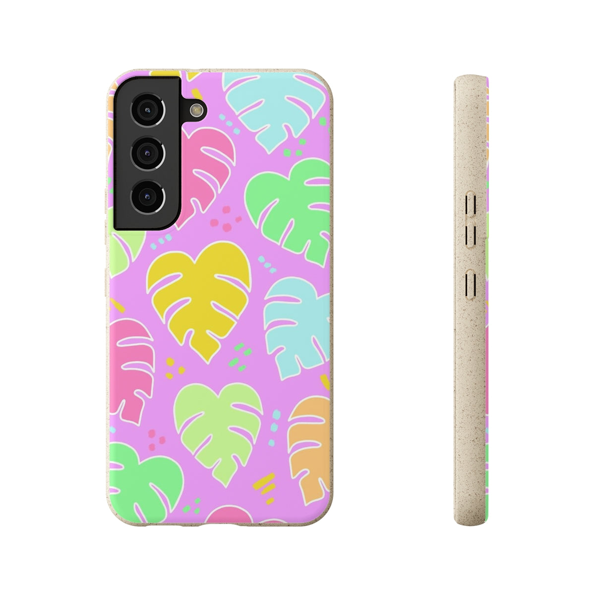 Monstera Confetti Biodegradable Phone Case - Pink