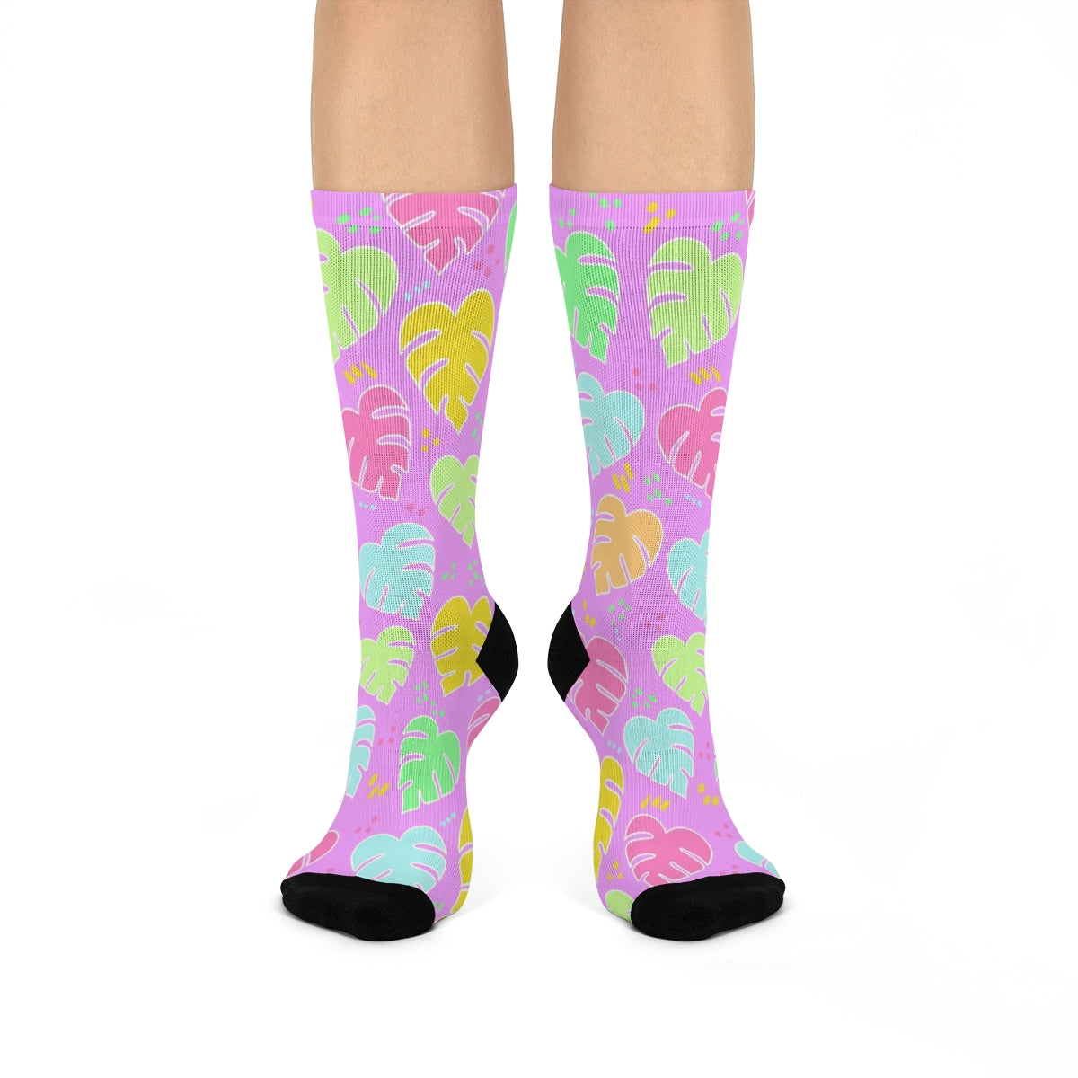 Monstera Confetti  Socks - Pink