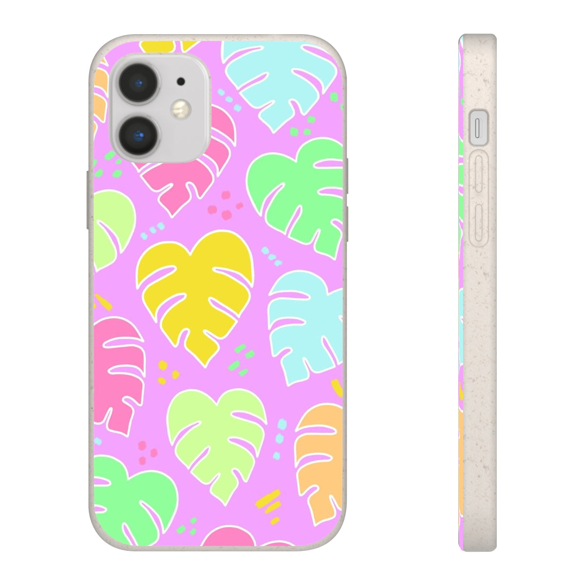 Monstera Confetti Biodegradable Phone Case - Pink