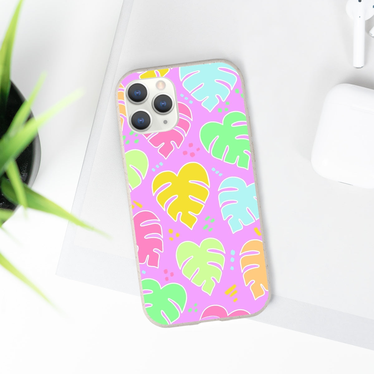 Monstera Confetti Biodegradable Phone Case - Pink