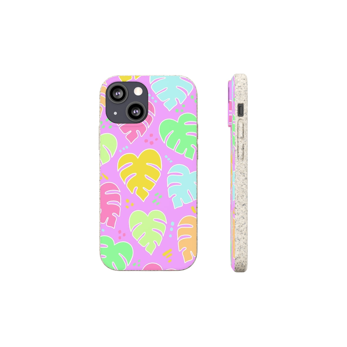 Monstera Confetti Biodegradable Phone Case - Pink