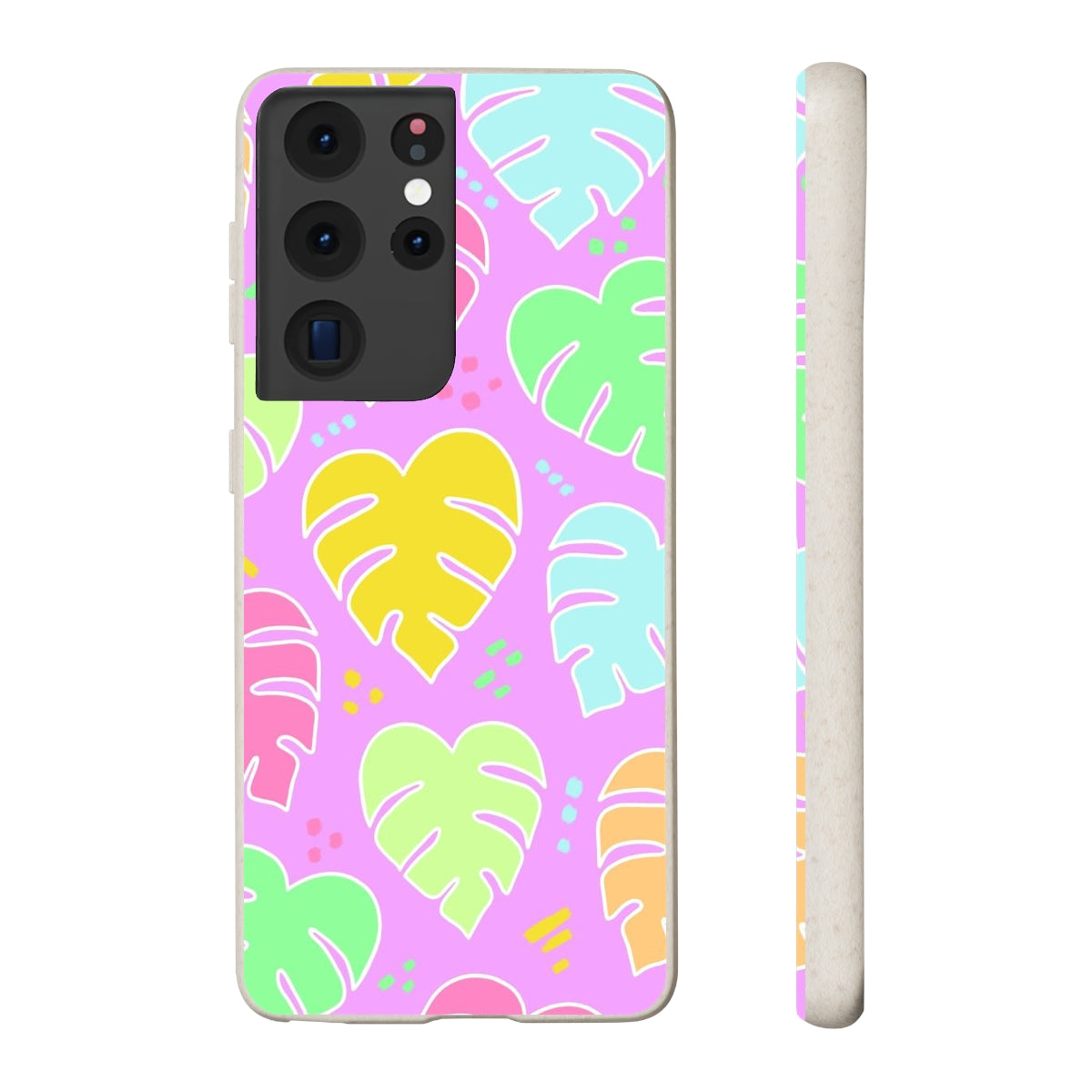 Monstera Confetti Biodegradable Phone Case - Pink