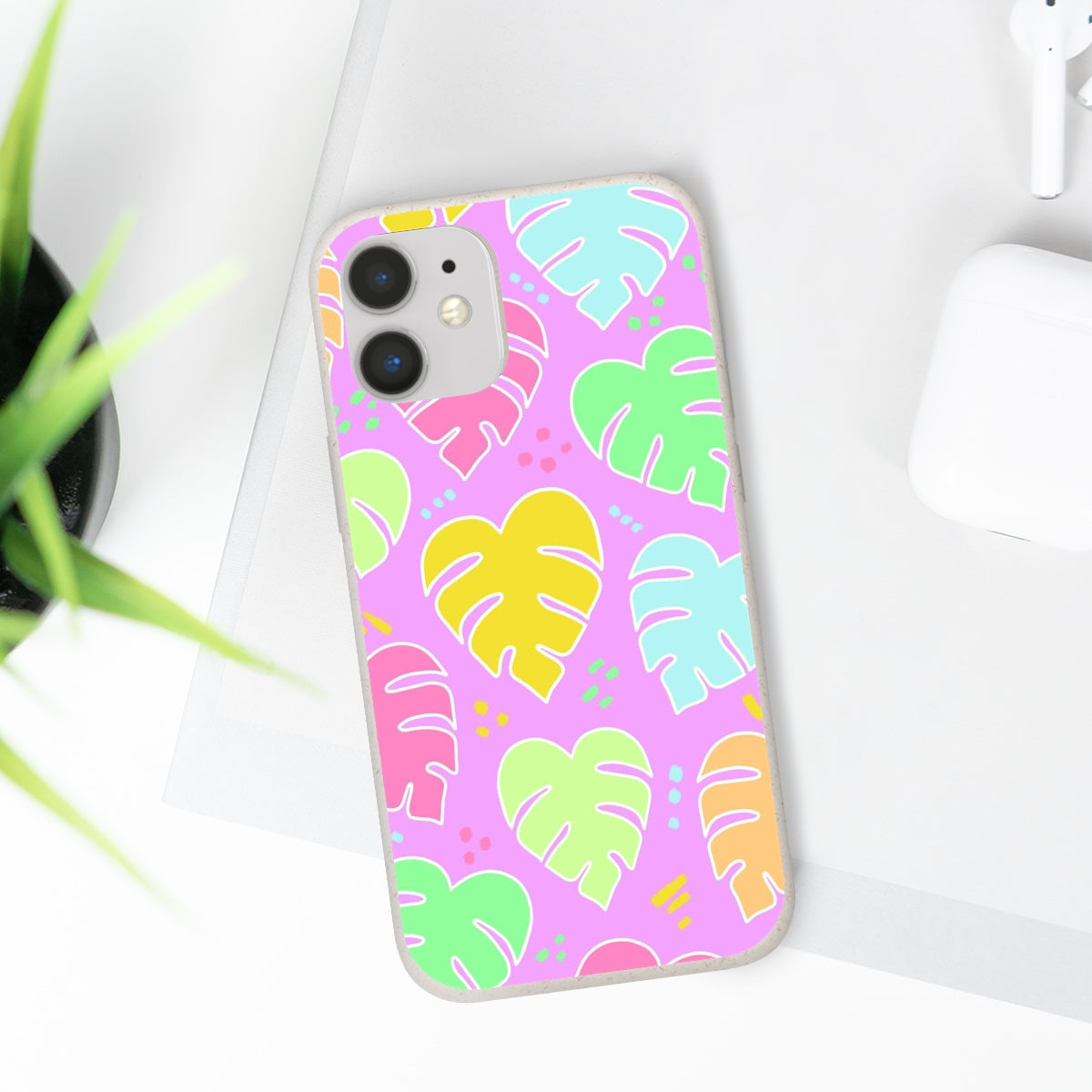 Monstera Confetti Biodegradable Phone Case - Pink