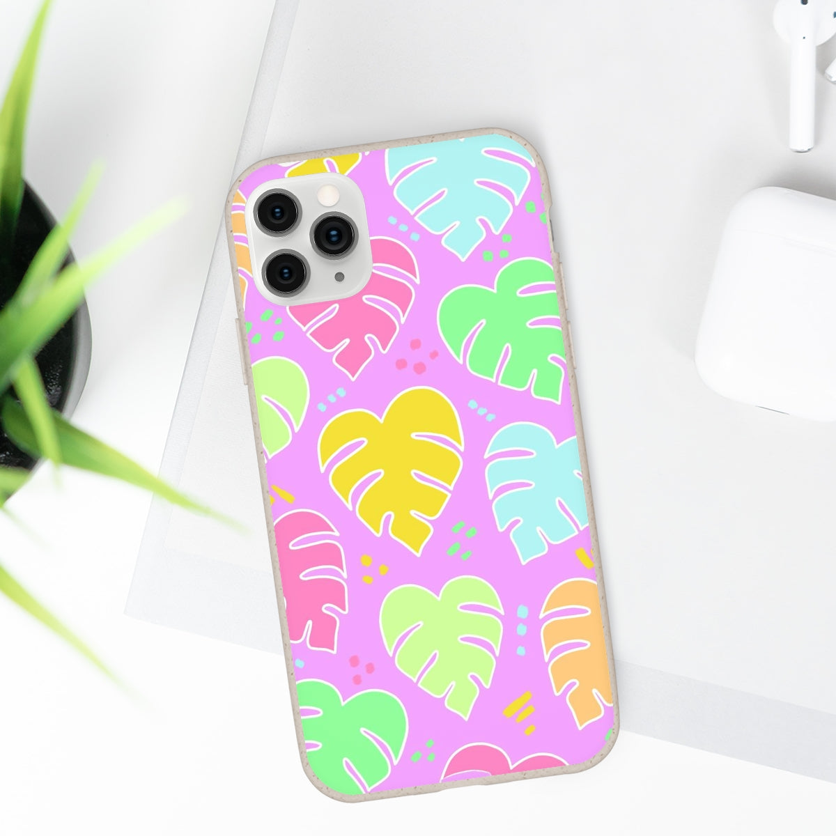 Monstera Confetti Biodegradable Phone Case - Pink