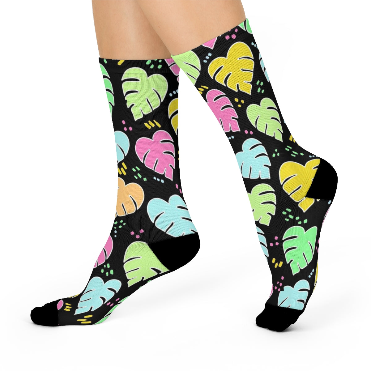 Monstera Confetti  Socks - Black