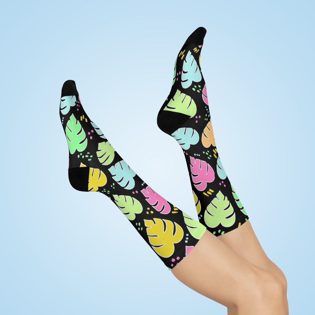 Monstera Confetti  Socks - Black