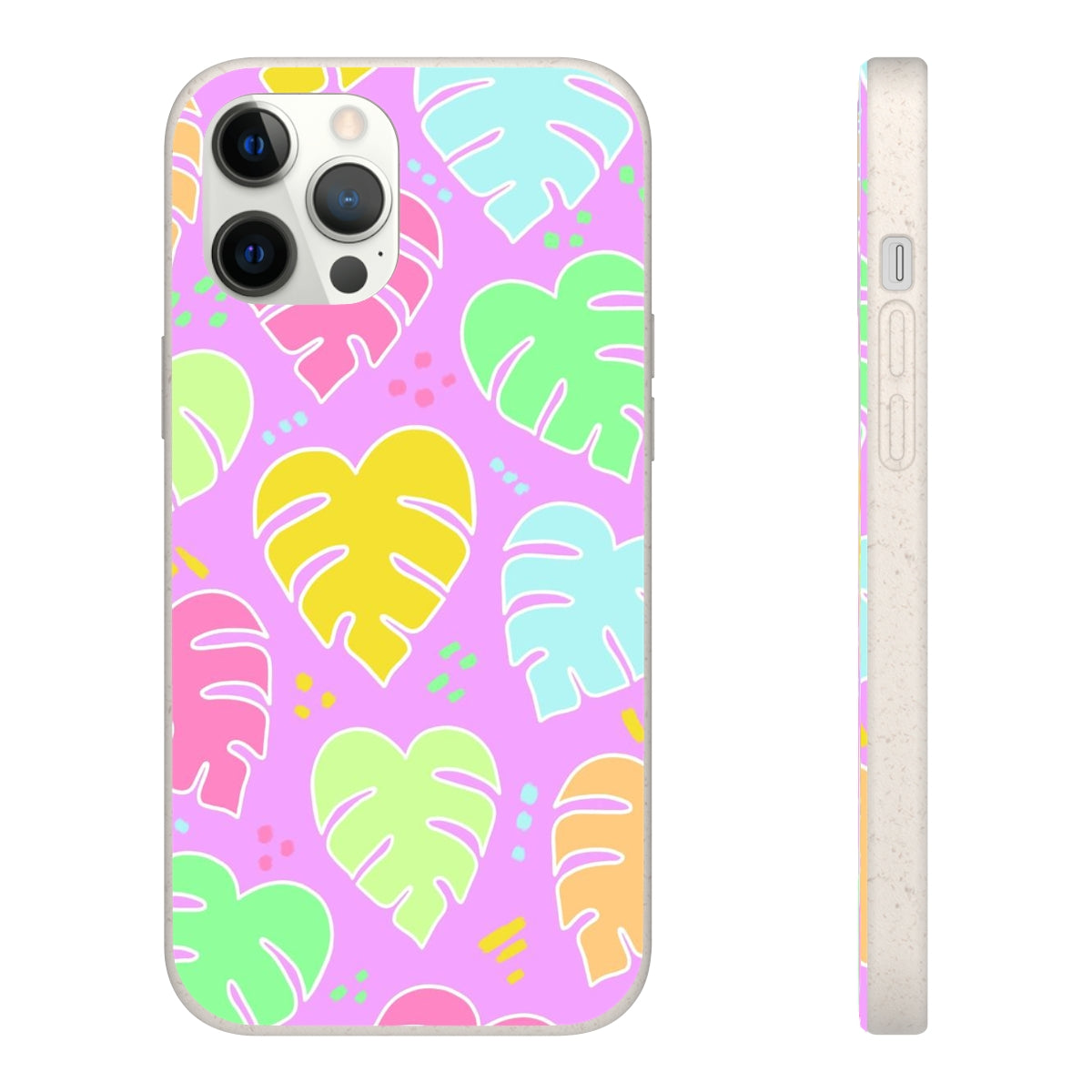 Monstera Confetti Biodegradable Phone Case - Pink