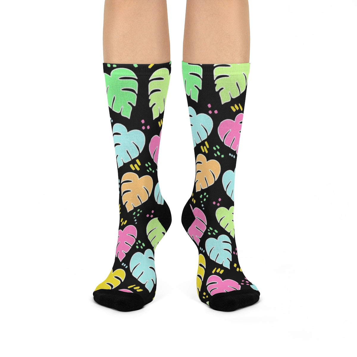 Monstera Confetti  Socks - Black