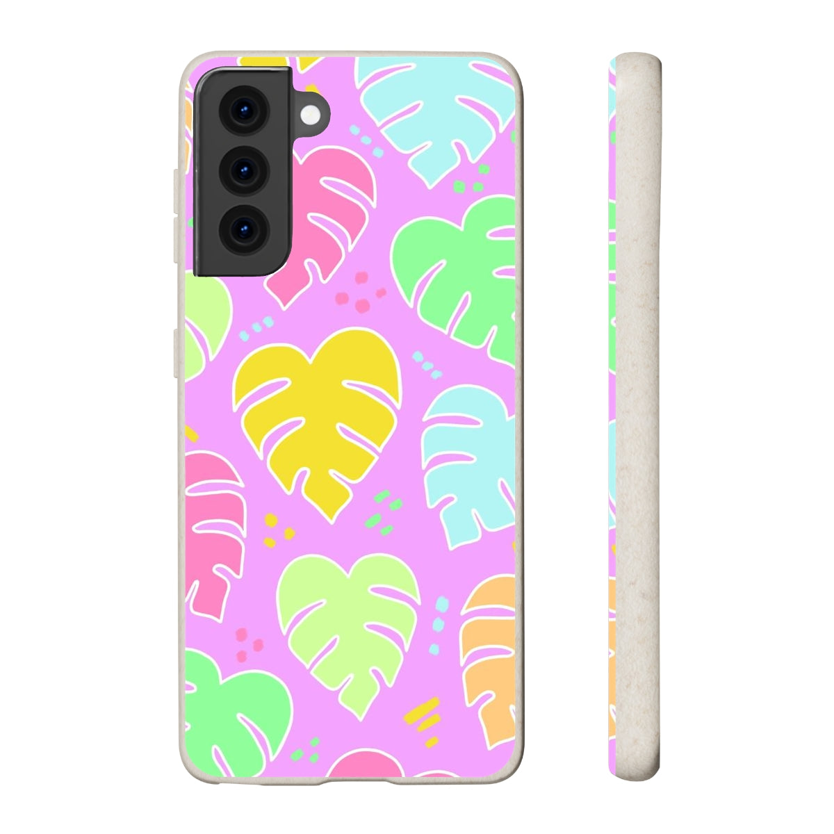 Monstera Confetti Biodegradable Phone Case - Pink