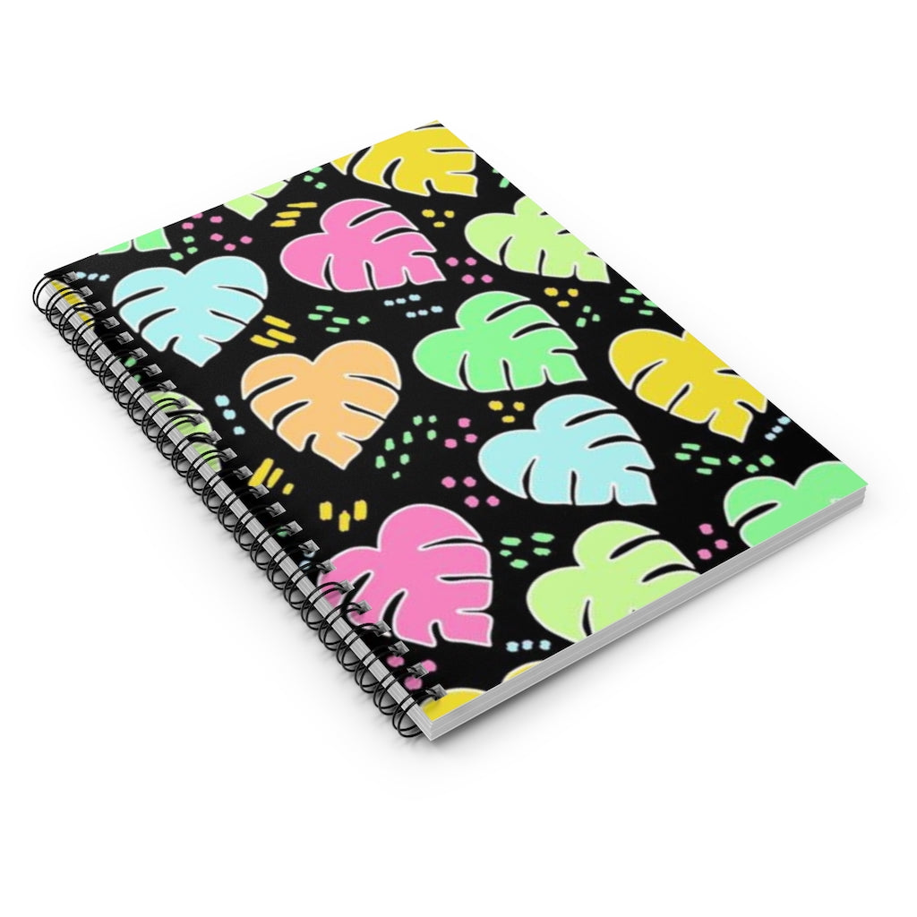 Monstera Confetti Spiral Notebook - Black