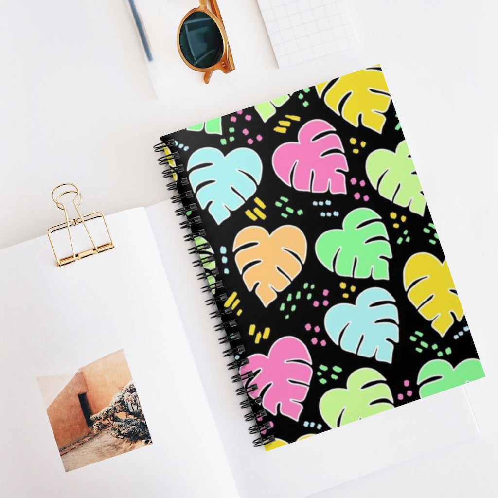 Monstera Confetti Spiral Notebook - Black