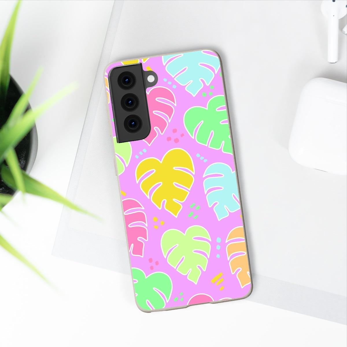 Monstera Confetti Biodegradable Phone Case - Pink