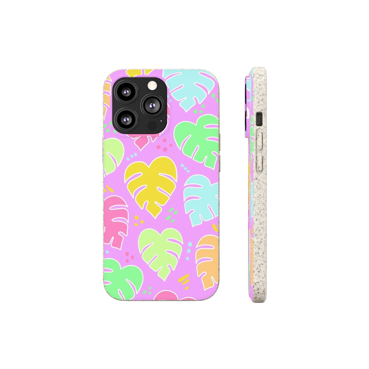 Monstera Confetti Biodegradable Phone Case - Pink