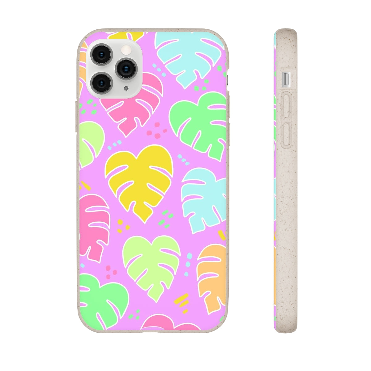 Monstera Confetti Biodegradable Phone Case - Pink